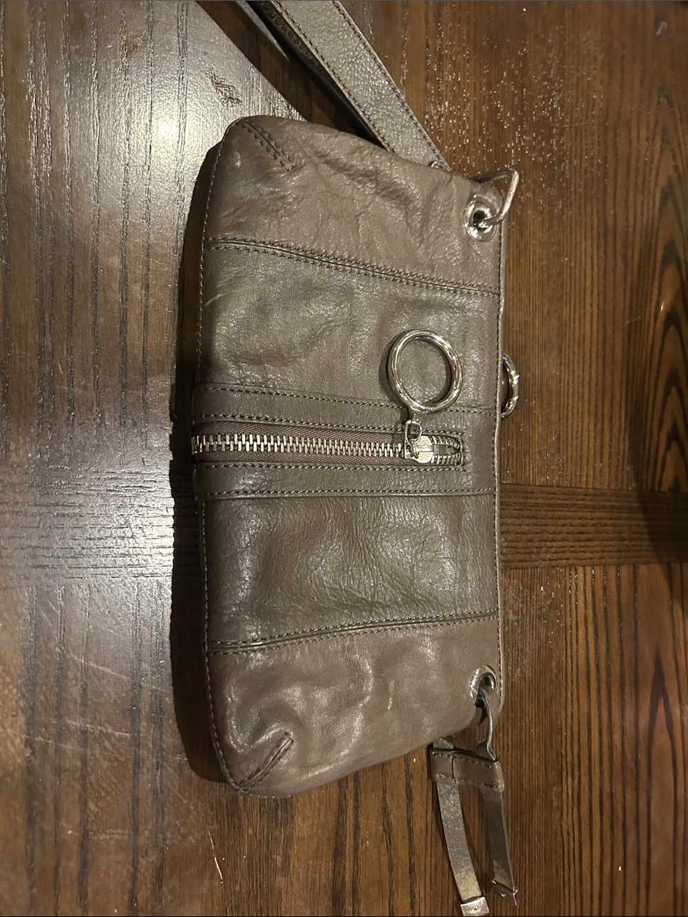 Via Spiga Brown Leather Wristlet Clutch with Silver Hardware